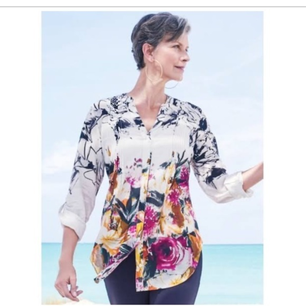 Soft Surroundings Blouse Shirt  Champ de Fleurs 1X EUC‎ (230)